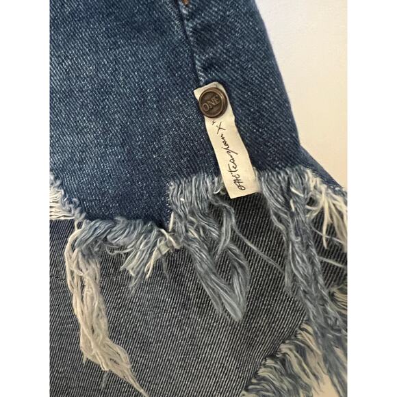 One Teaspoon Le Wolves Mid Length Denim Short 28 Indigo Wash Distressed Beachy - Picture 7 of 10